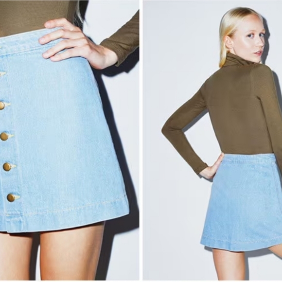 American Apparel Jeans Light Wash Button Front Denim Mini Skirt - Picture 2 of 8